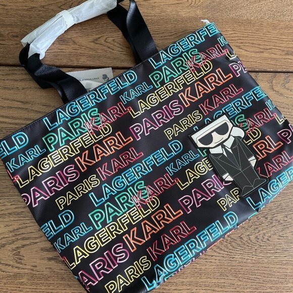 NWT! NEW! Karl Lagerfeld Neon Large Nylon Tote -Women - Picture 4 of 4